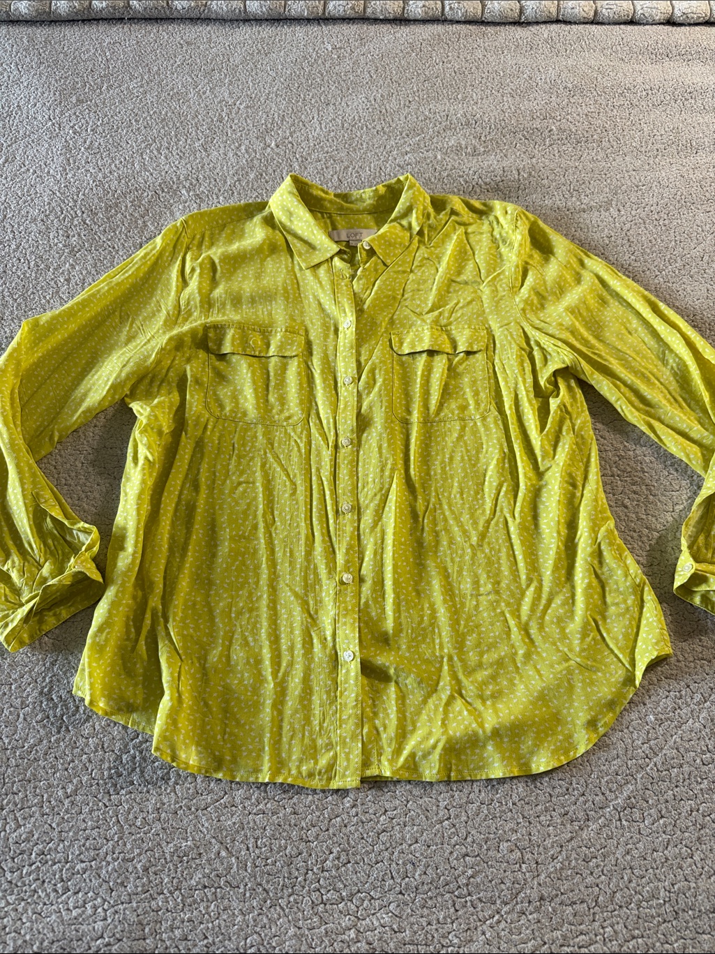 Loft Yellow-Green Button Front Blouse Xl